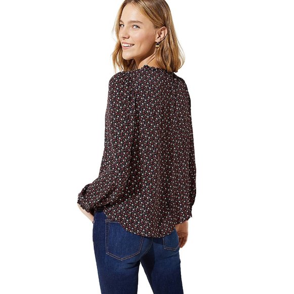 New LOFT Black Floral Dot Ruffle Blouse XS - Picture 2 of 8